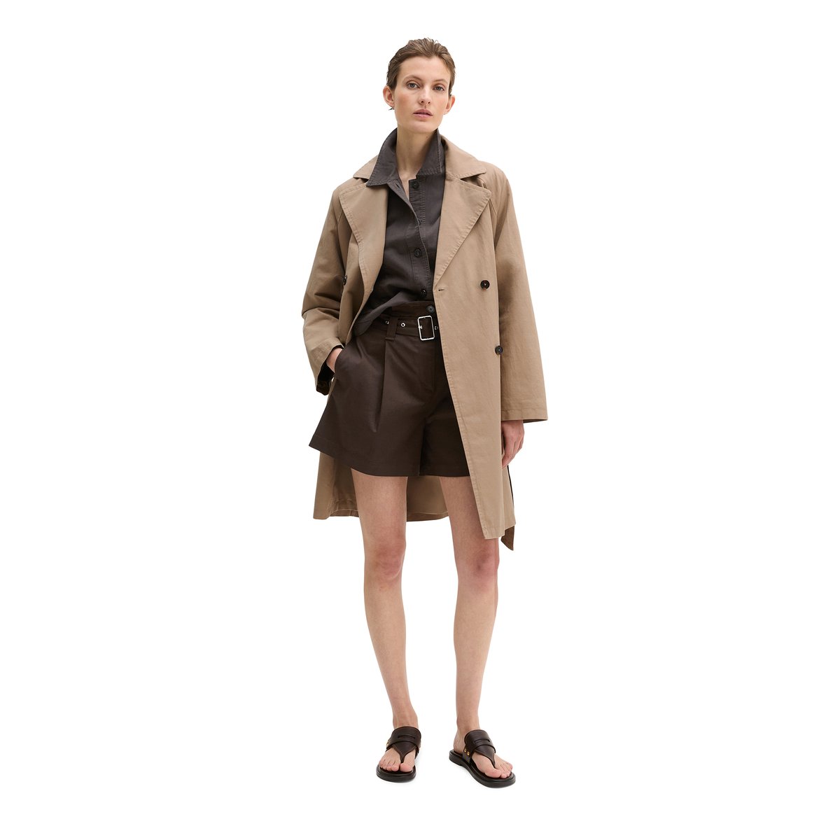 Trench-coat régulier dans un mélange décontracté de coton et de froufrous marron, MARC O'POLO