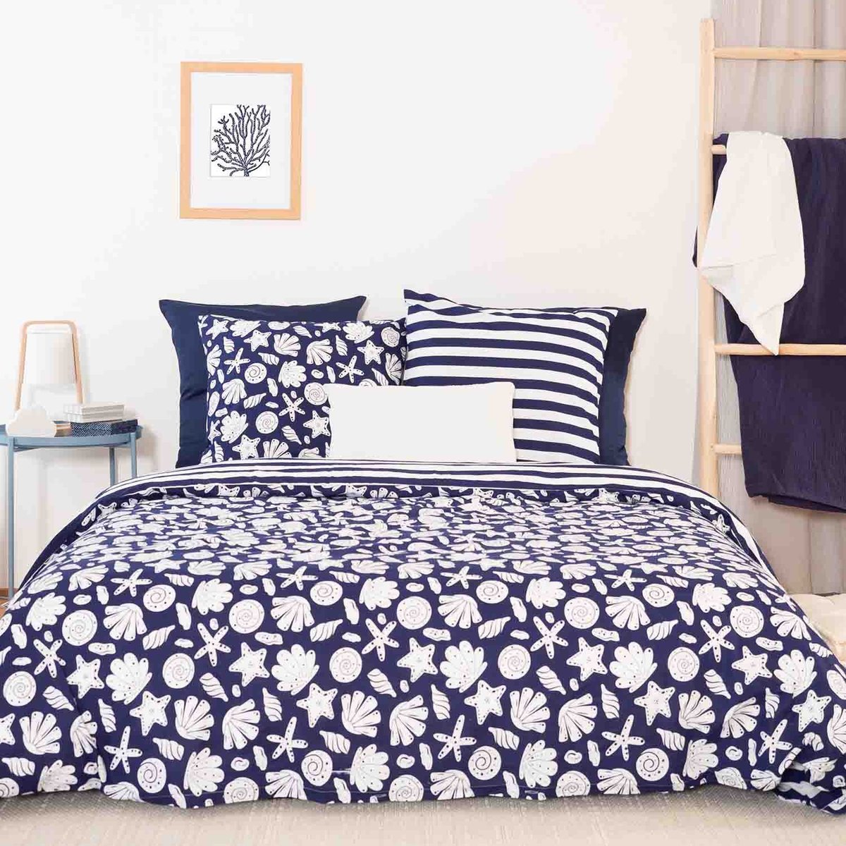Parure housse de couette en coton imprimée, Capri bleu marine, C DESIGN HOME TEXTILE
