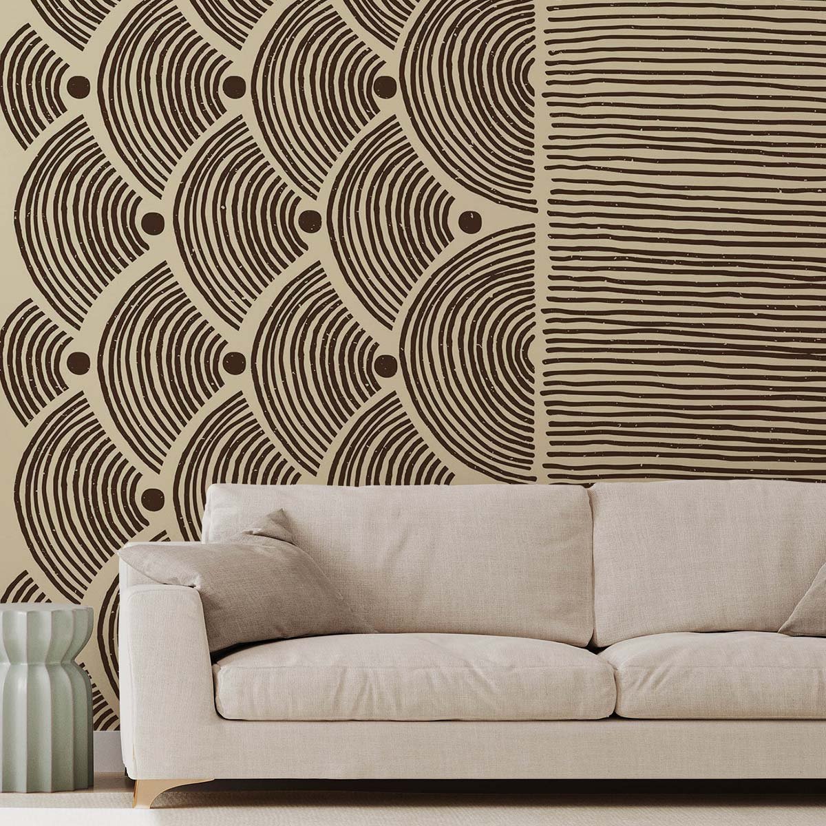 Papier peint, graphisme ethnique beige, HEXOA
