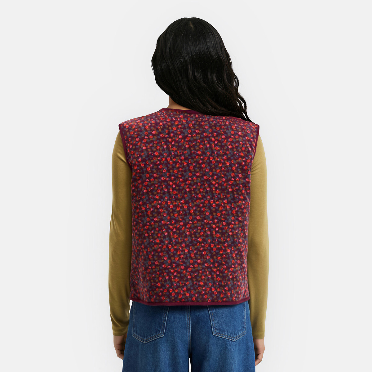 Veste sans manches en velours, imprimé floral, réversible imprimé fleurs fond marine, LA REDOUTE COLLECTIONS