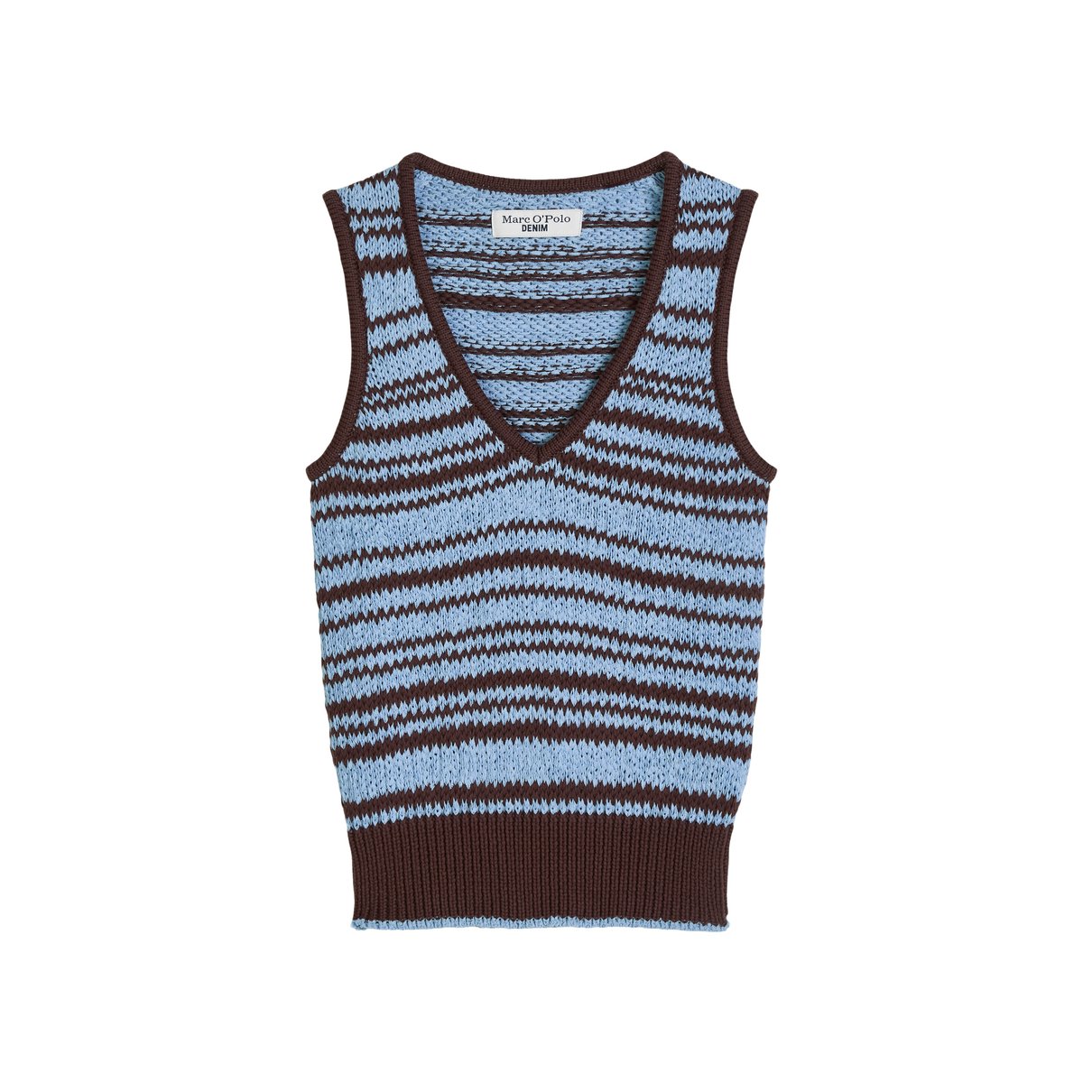 Pull-over régulier en fil à bandelettes teinté dans la masse brun foncé, MARC O’POLO DENIM
