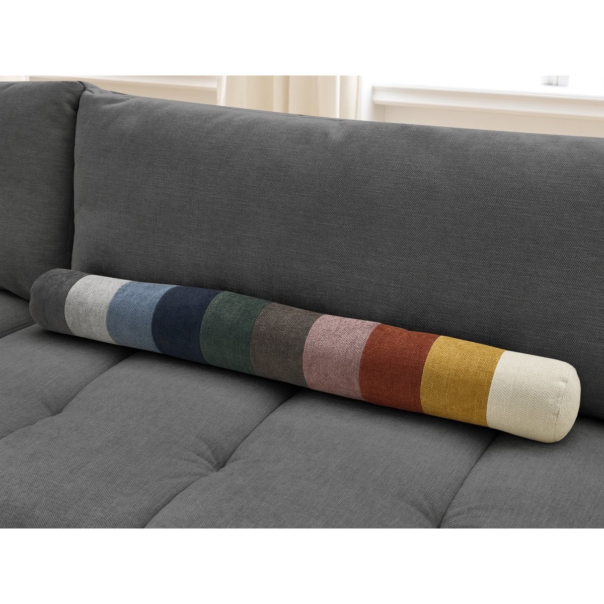 Canapé droit convertible 3 places en tissu lisse, FUJI gris foncé, BOBOCHIC