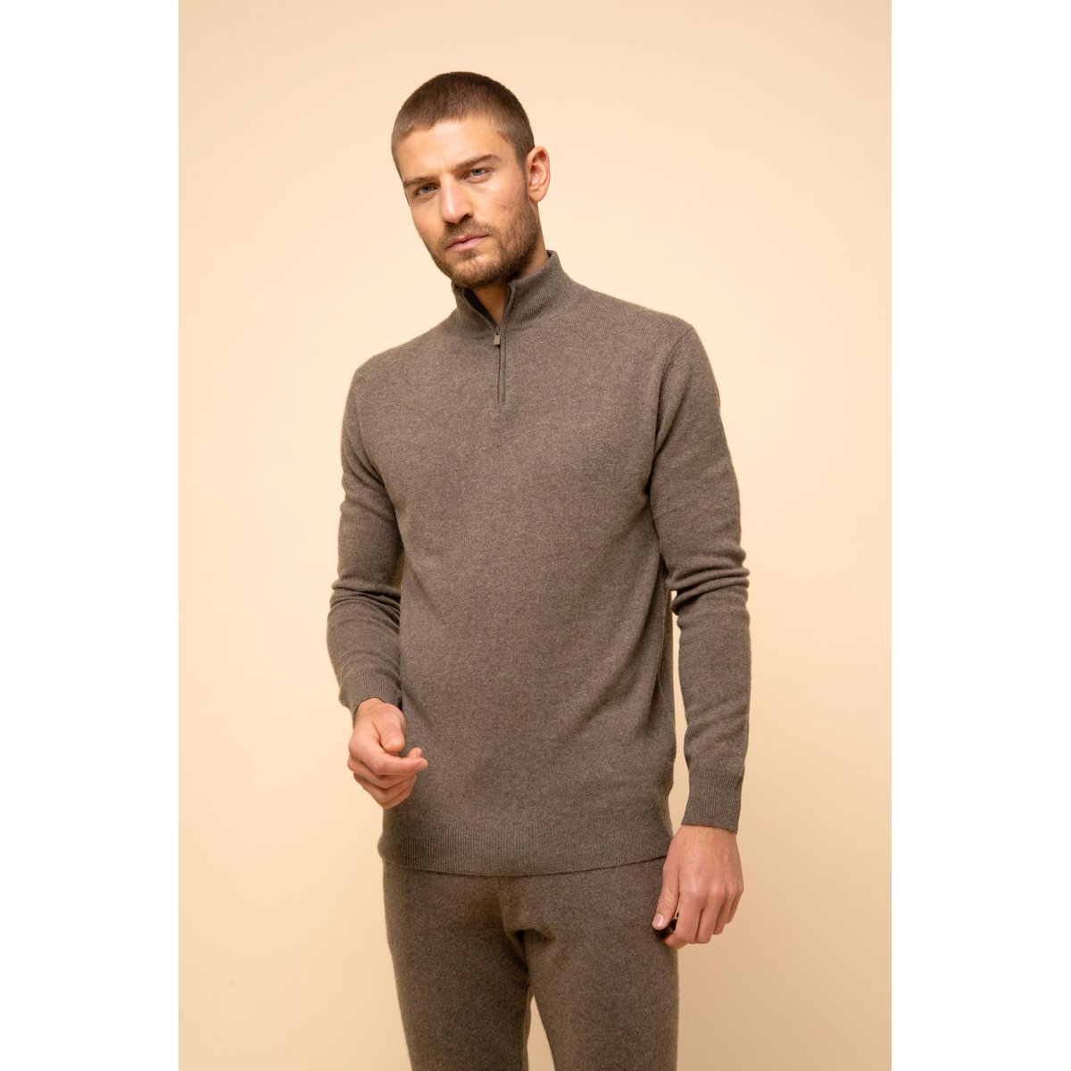 Pull Camionneur Taupe Chiné Bradley marron, JUST CASHMERE