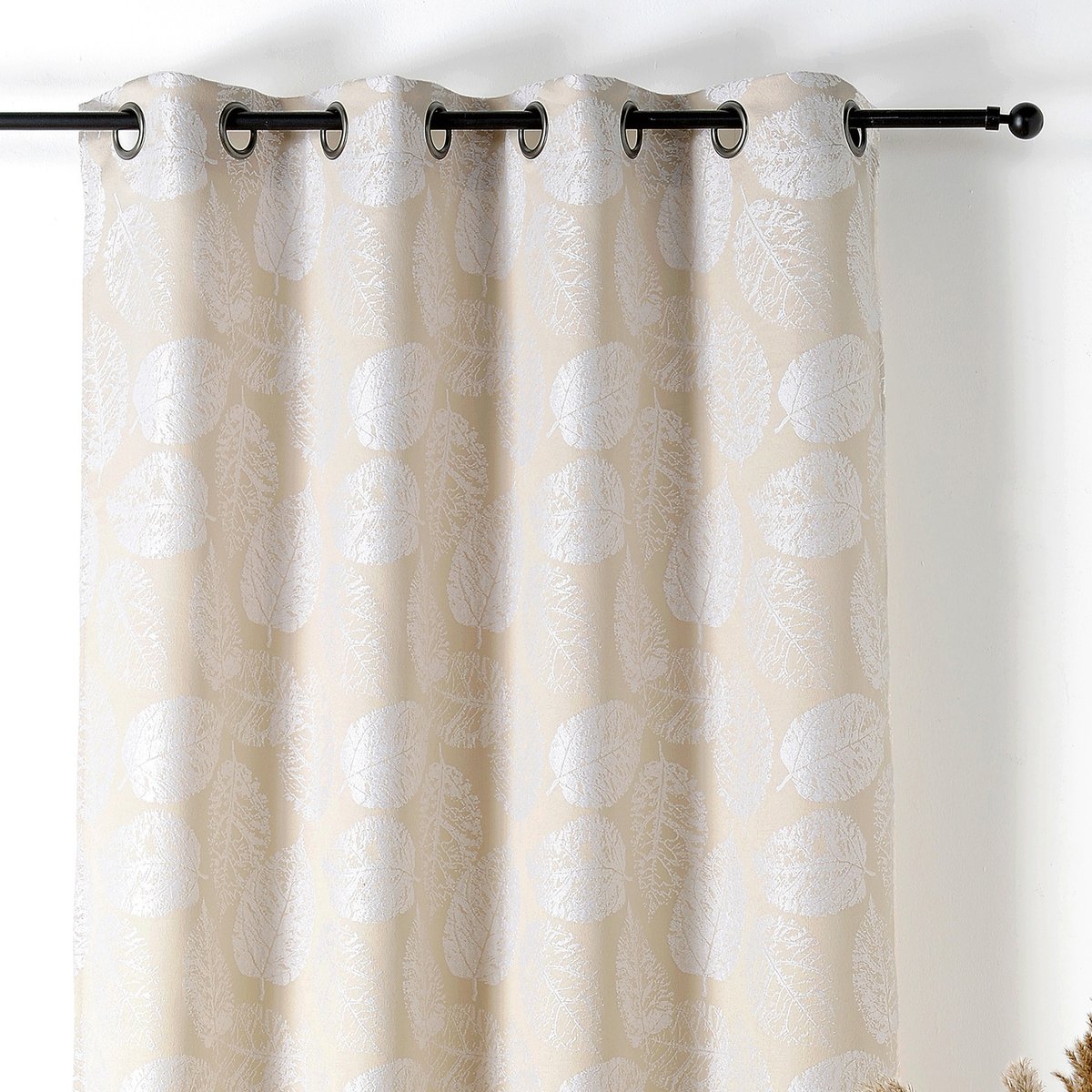 Rideau à Oeillets Motif Feuillage avec Relief blanc, LINDER