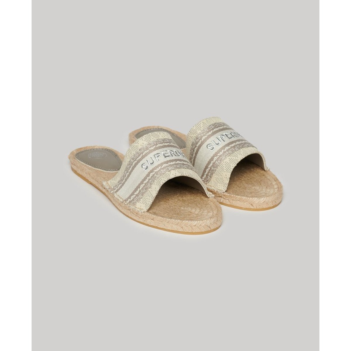 Mules compensées style espadrille en toile gris roche lunaire, SUPERDRY