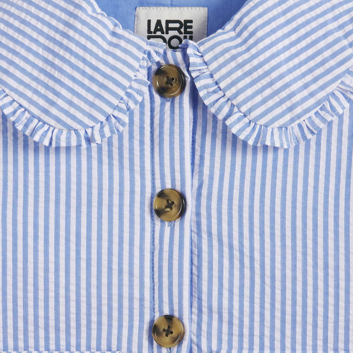 Veste rayée, col claudine volanté, en seersucker rayé bleu/écru, LA REDOUTE COLLECTIONS
