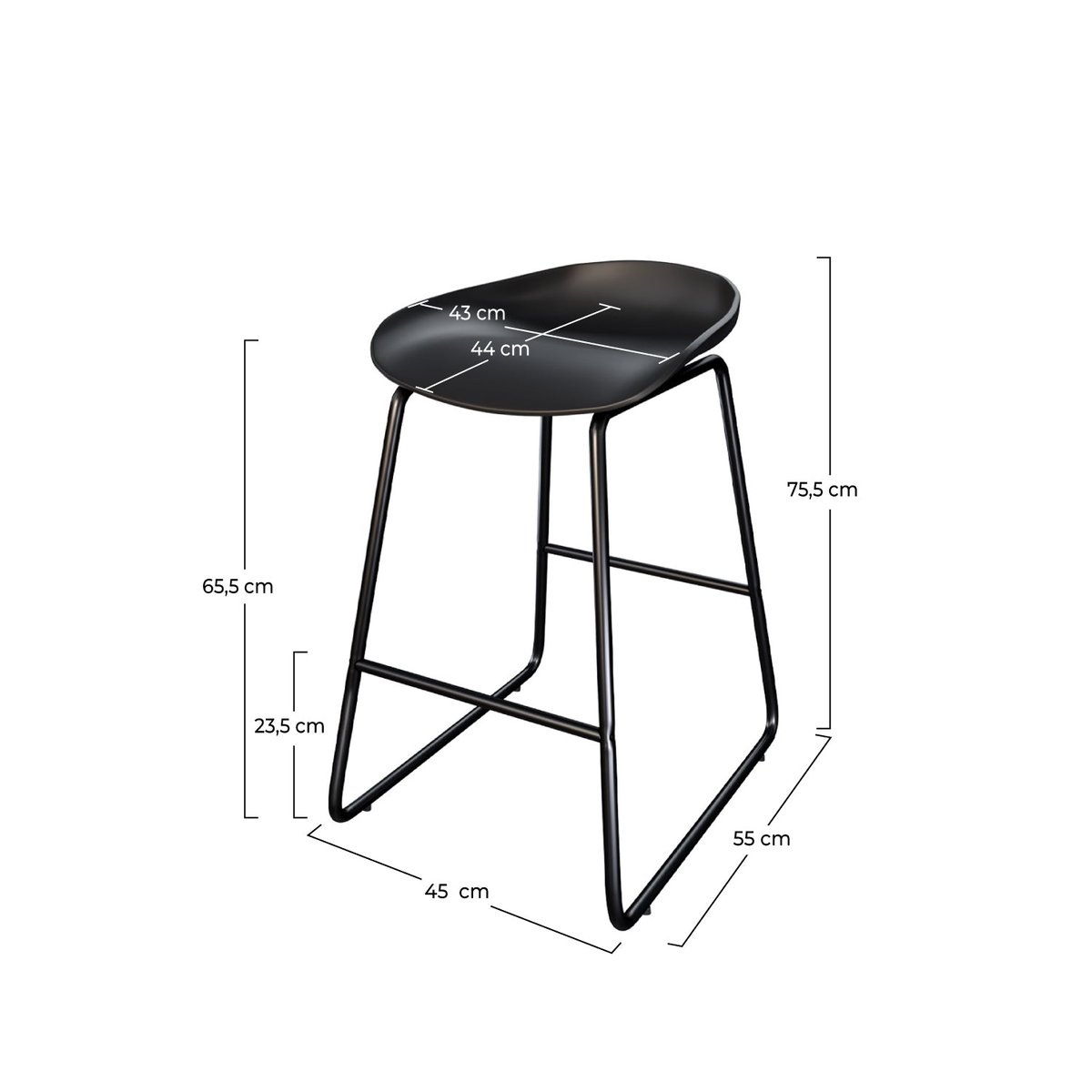Lot de 2 chaises pour îlot central H65,5 cm - YOSHI noir, MAISON PAVANE