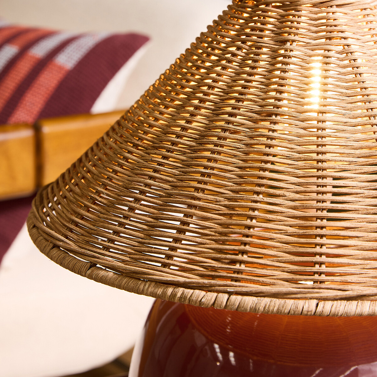 MADE.COM Nora Table Lamp with Rattan Shade burgundy, MADE