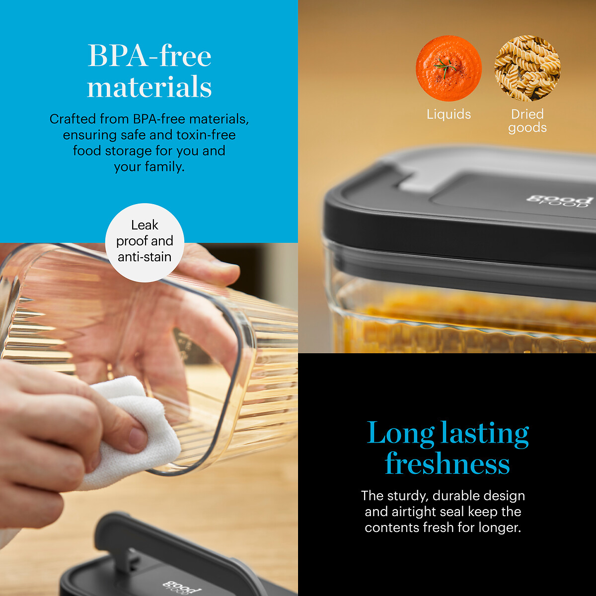 4-Piece Food Storage Set transparent, GOOD FOOD BY TOWER