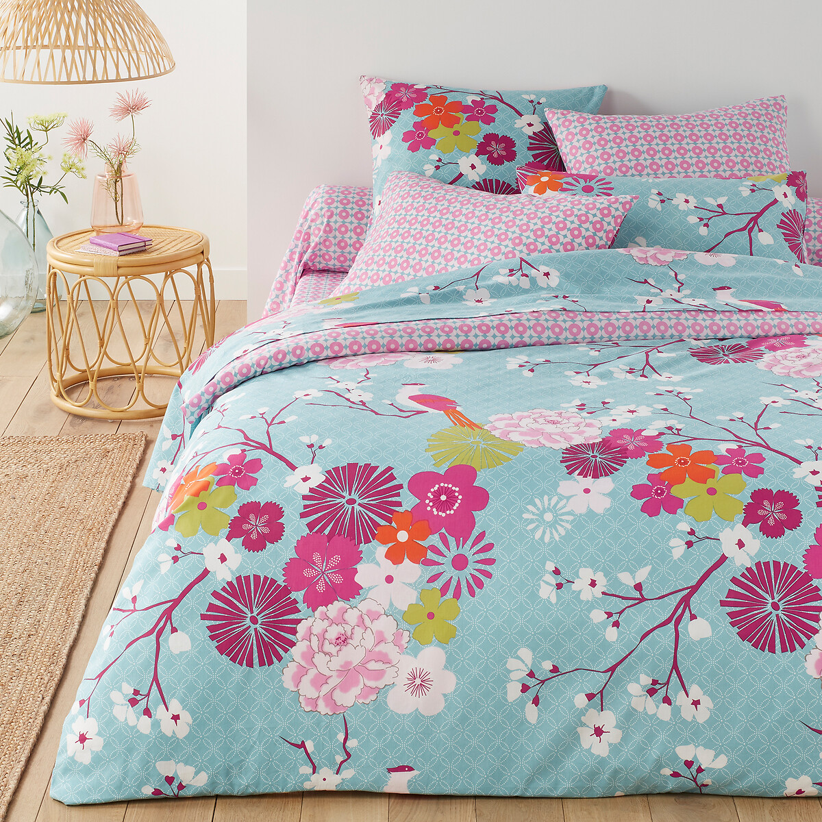 Drap-housse pur coton, Miss China bleu + rose, LA REDOUTE INTERIEURS