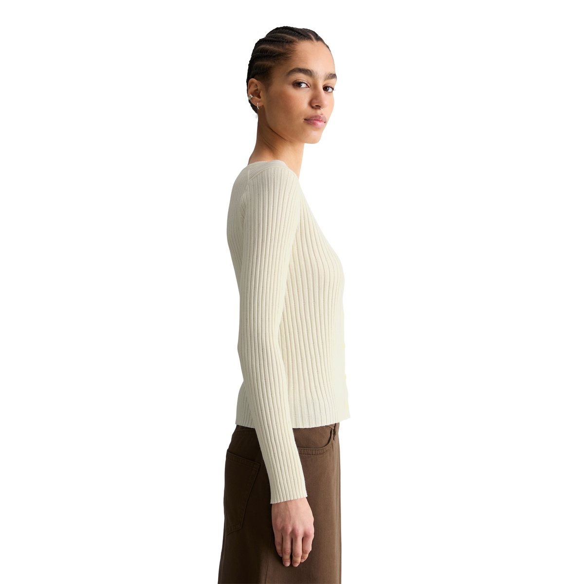 Cardigan en maille côtelée slim en LENZING™ ECOVERO™ nature, MARC O’POLO DENIM