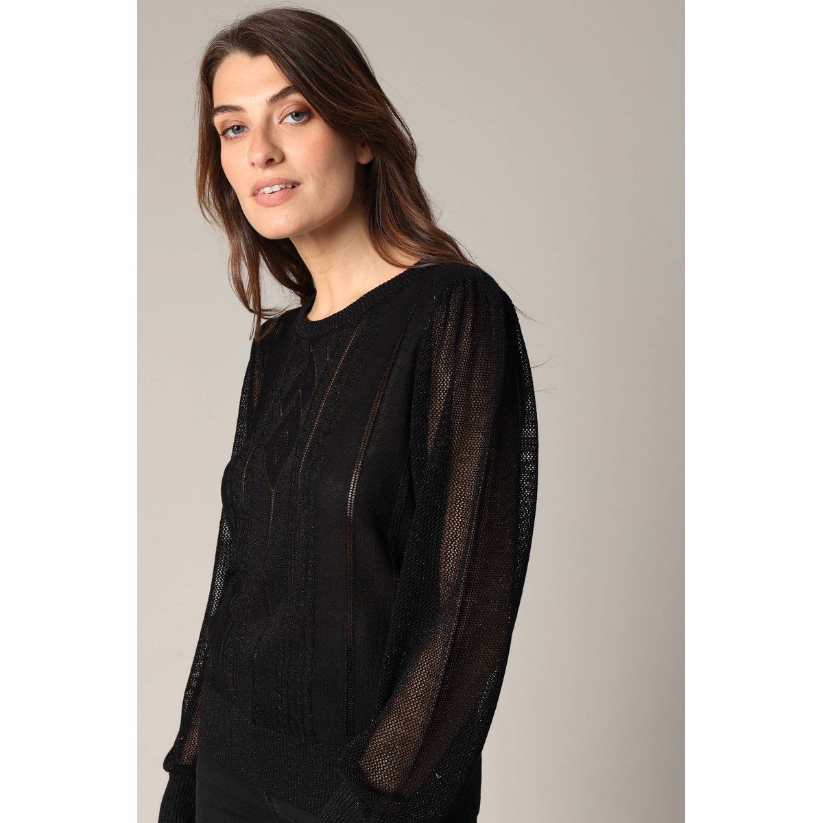 Pull ajouré avec détails transparents NESSIA noir, DEELUXE