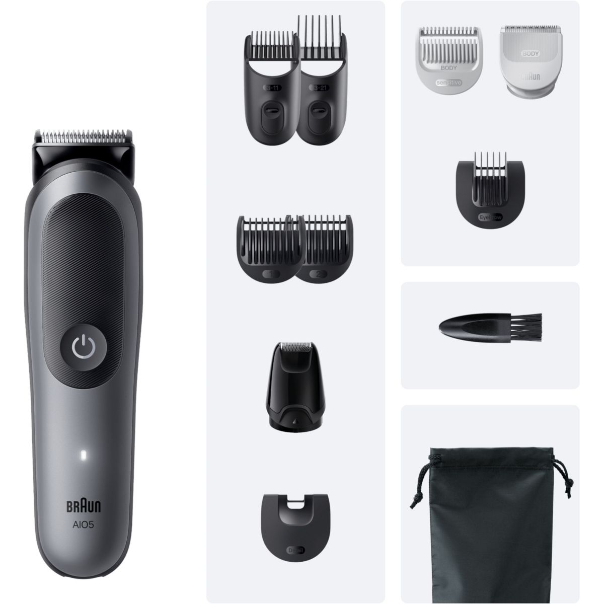 Tondeuse multi usages AIO5560, 14 hauteurs de coupe, précision 0,5 mm, autonomie 120 mn couleur unique, BRAUN