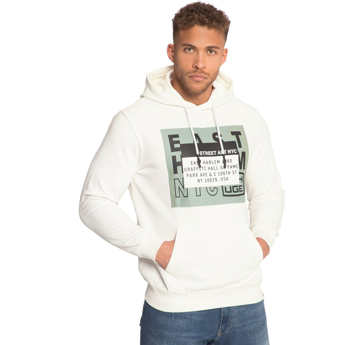 Sweat à capuche, imprimé format XL blanc neige, STHUGE