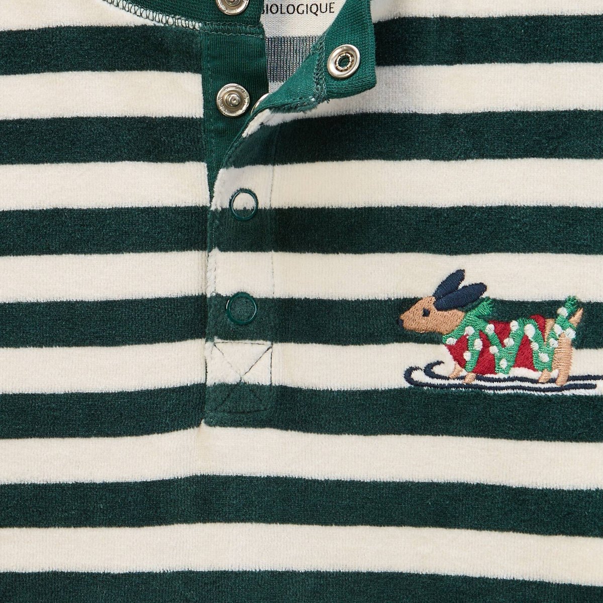 Pyjama manches longues rayé en velours en coton BIO GOTS sapin, MONOPRIX