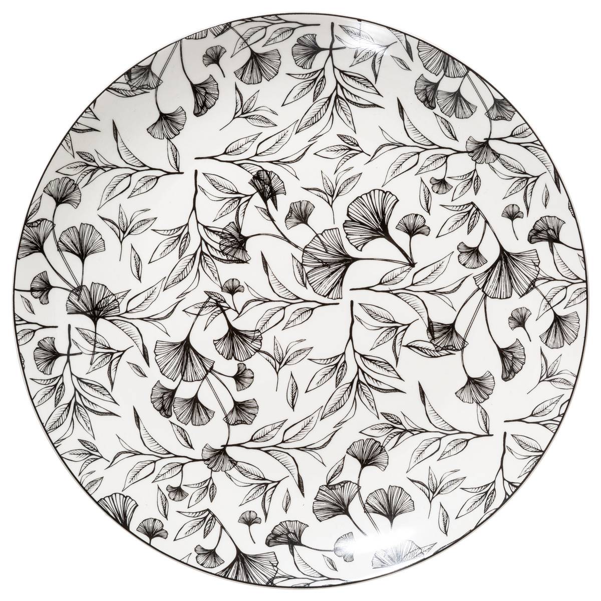 Lot de 6 assiettes plates en porcelaine BLACK FLORAL noir et blanc, SECRET DE GOURMET