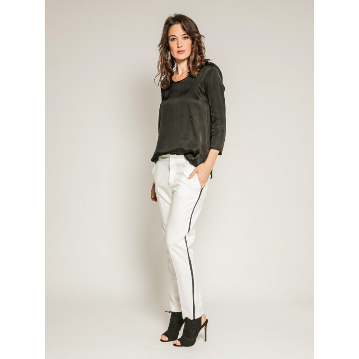 Blouse Soyeuse Manches 3/4 Olga noir, DONA LISA