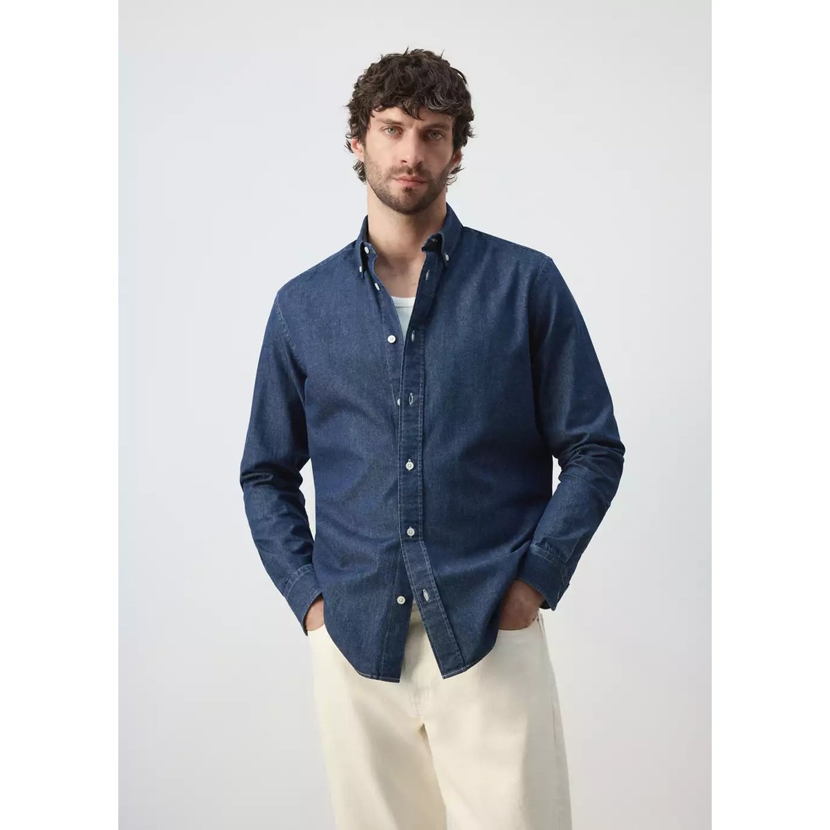 Chemise en jean regular-fit bleu moyen, MANGO MAN