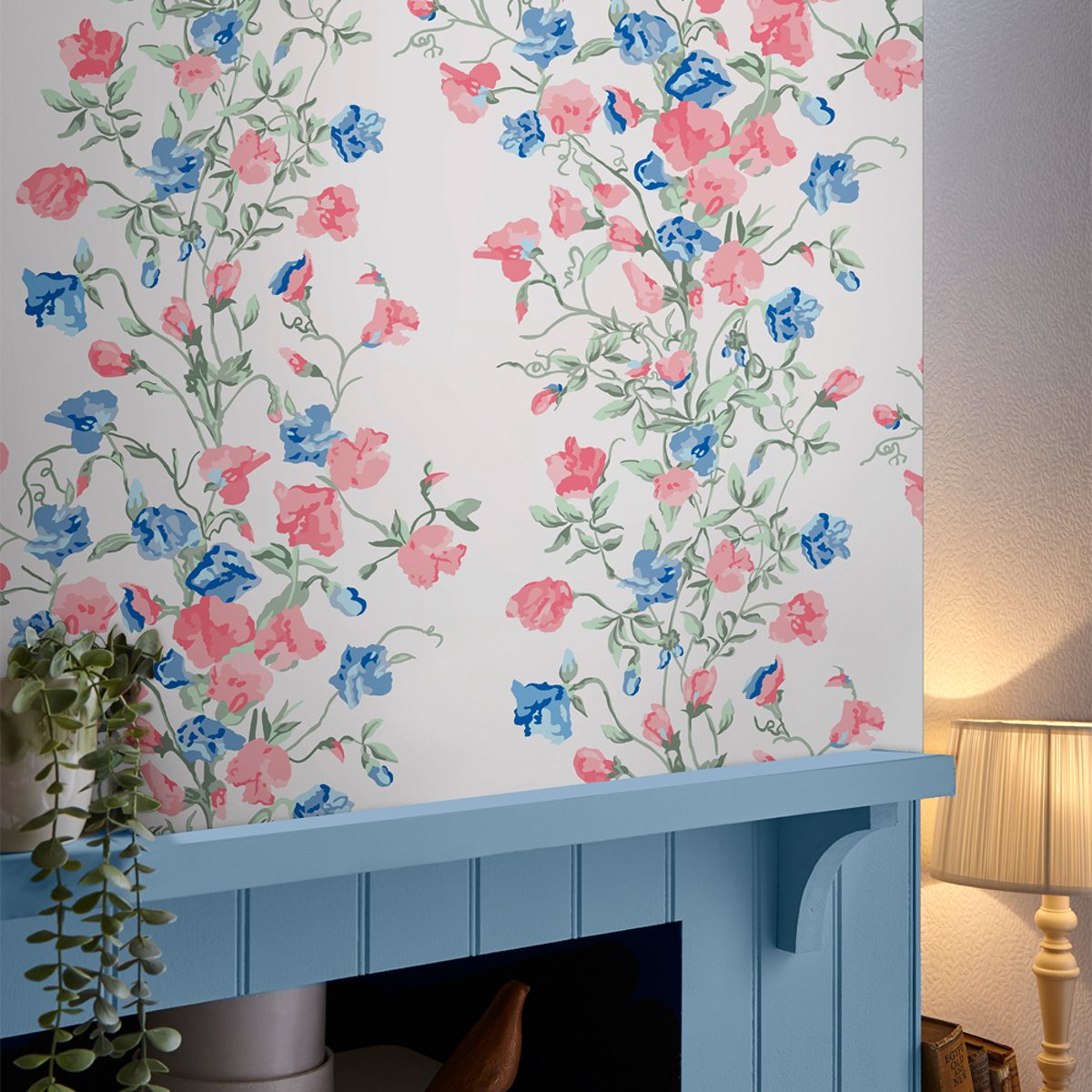 Papier peint Fleurs Charlotte rose, bleu, LAURA ASHLEY