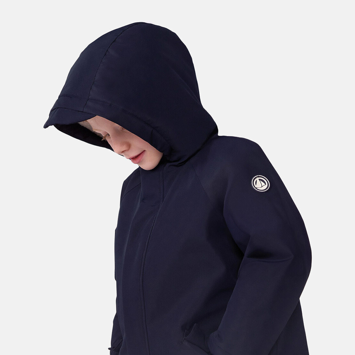 Parka di media lunghezza con cappuccio, in tinta unita blu marino, PETIT BATEAU