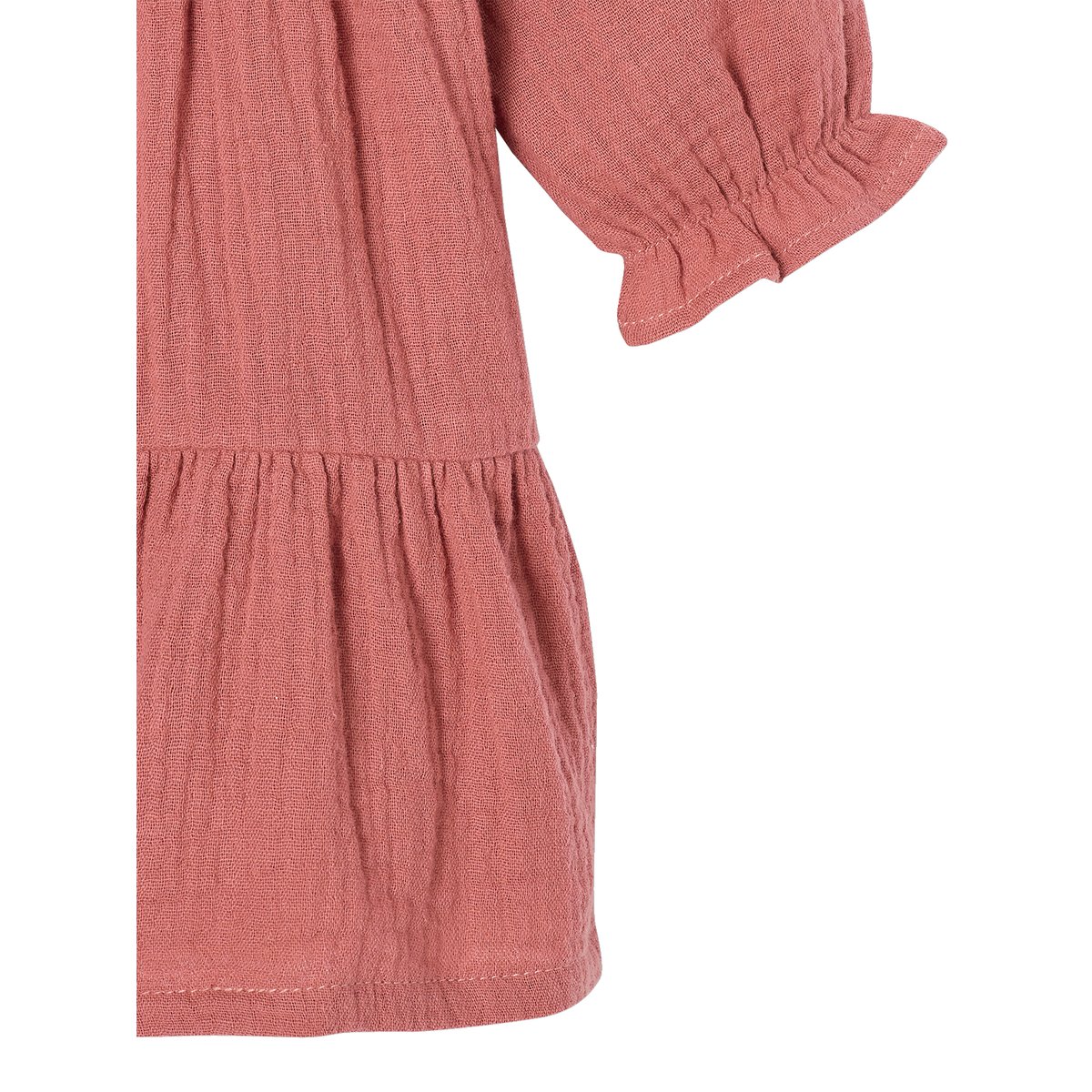 Robe à volants en gaze de coton vieux rose, VERTBAUDET