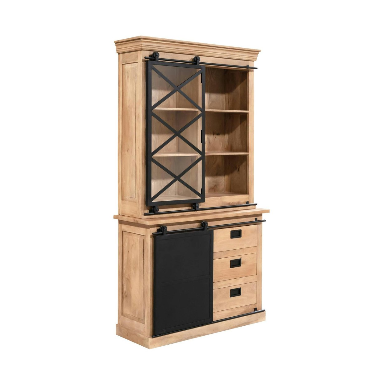 Vaisselier bois métal style atelier à portes coulissantes 120 cm CAMDEN bois naturel, PIER IMPORT