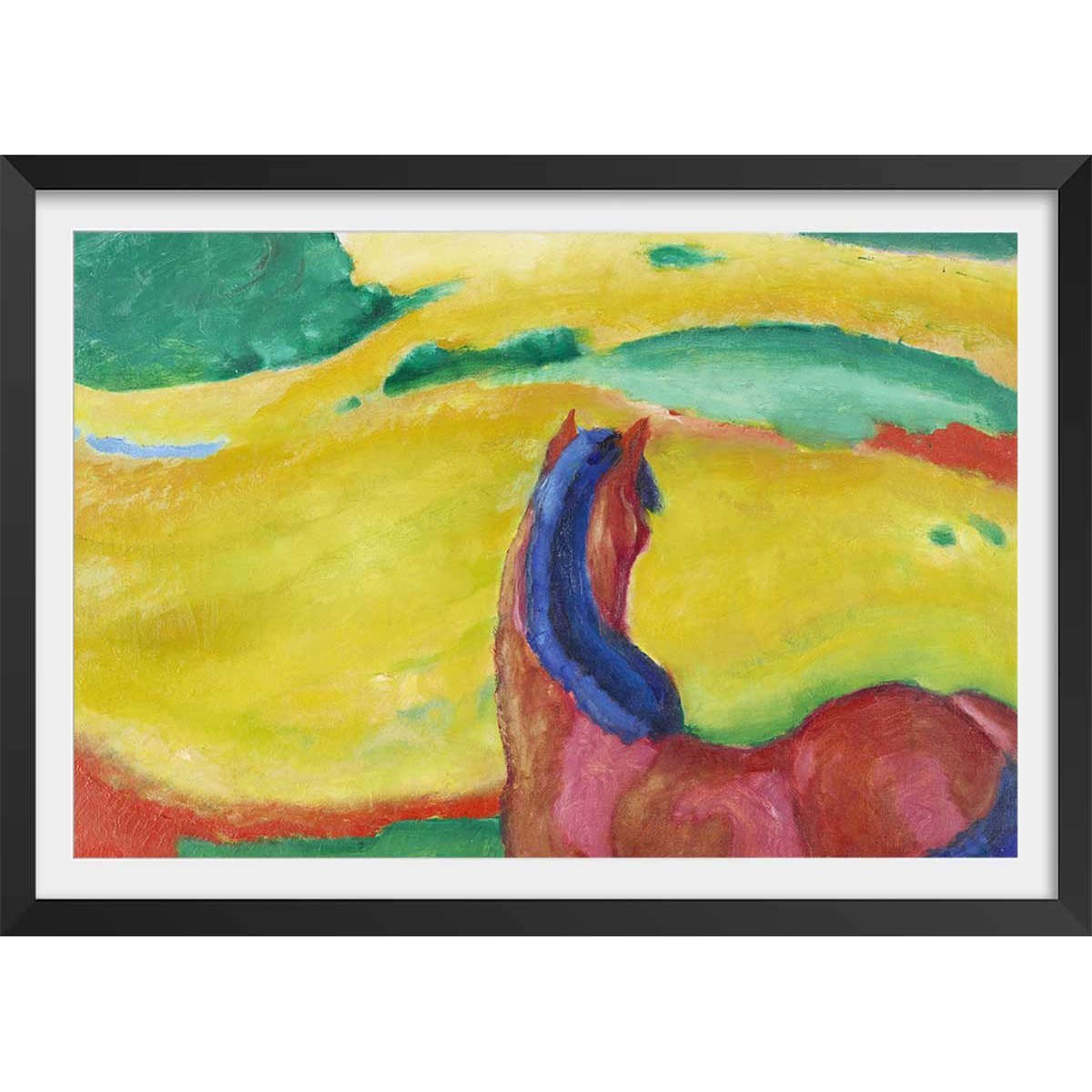 Poster Chevaux dans le paysage par Franz Marc affiche + cadre en bois - noir, HEXOA