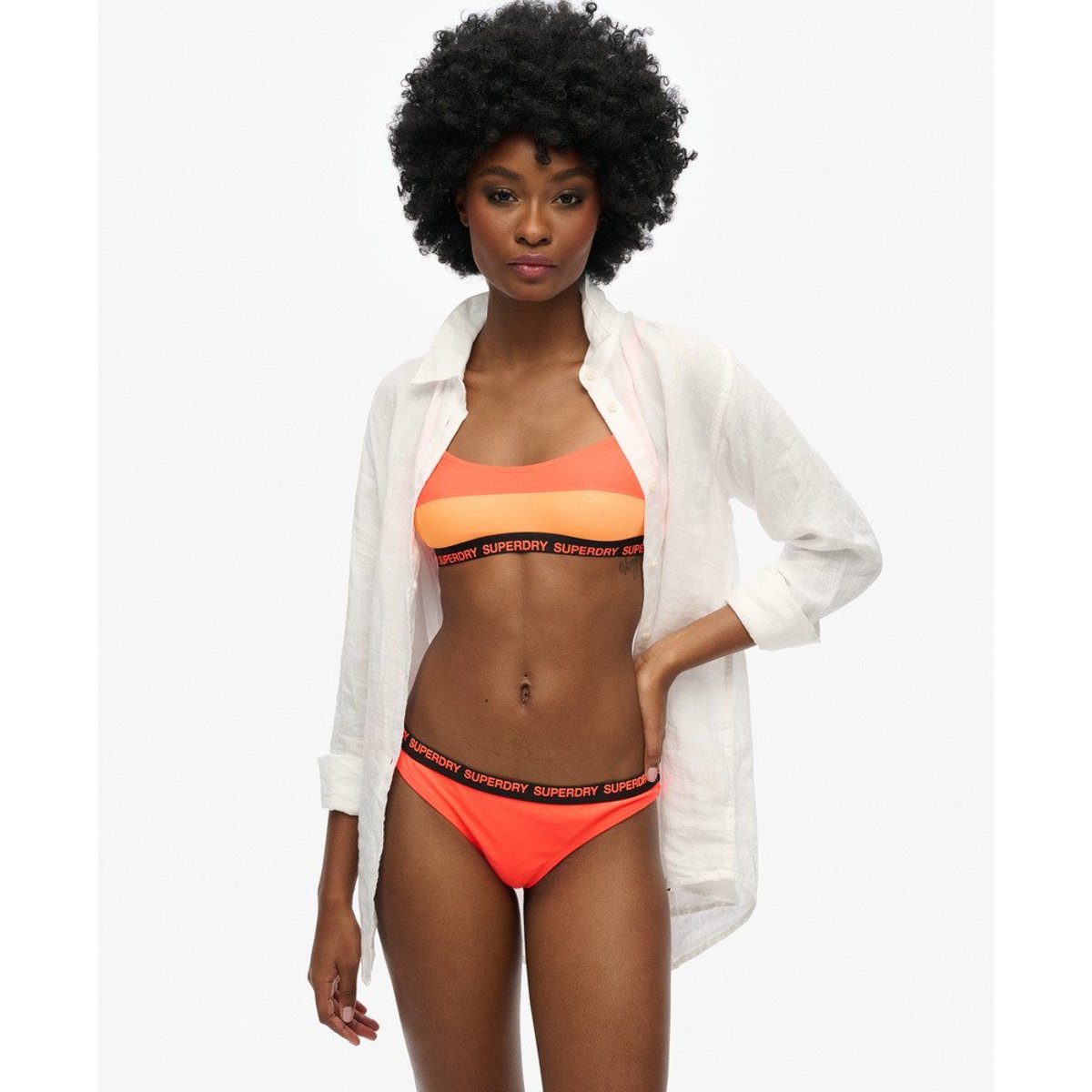 Haut de bikini brassière élastique orange soleil fluo, SUPERDRY