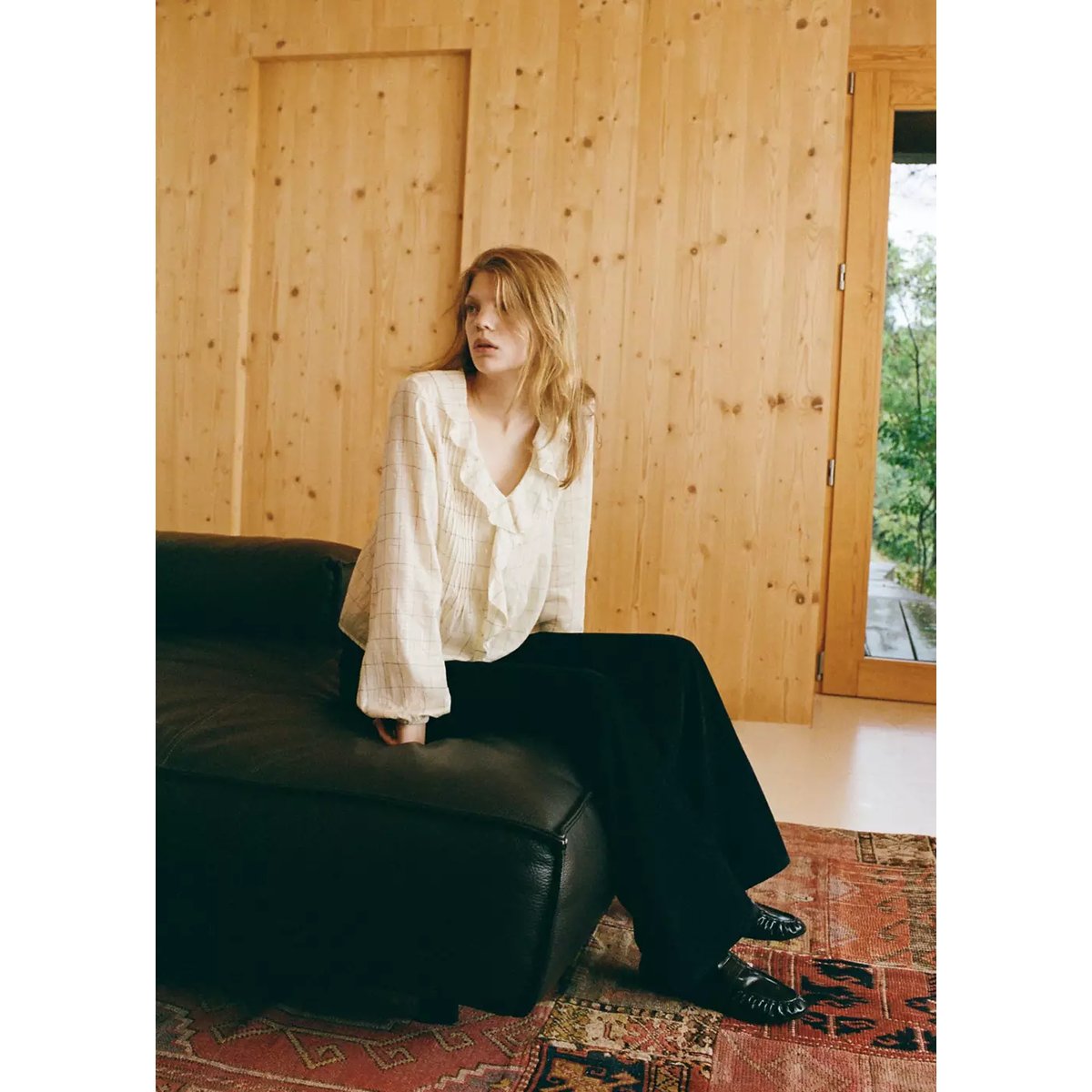 Blouse à carreaux avec volants blanc cassé, MANGO TEEN