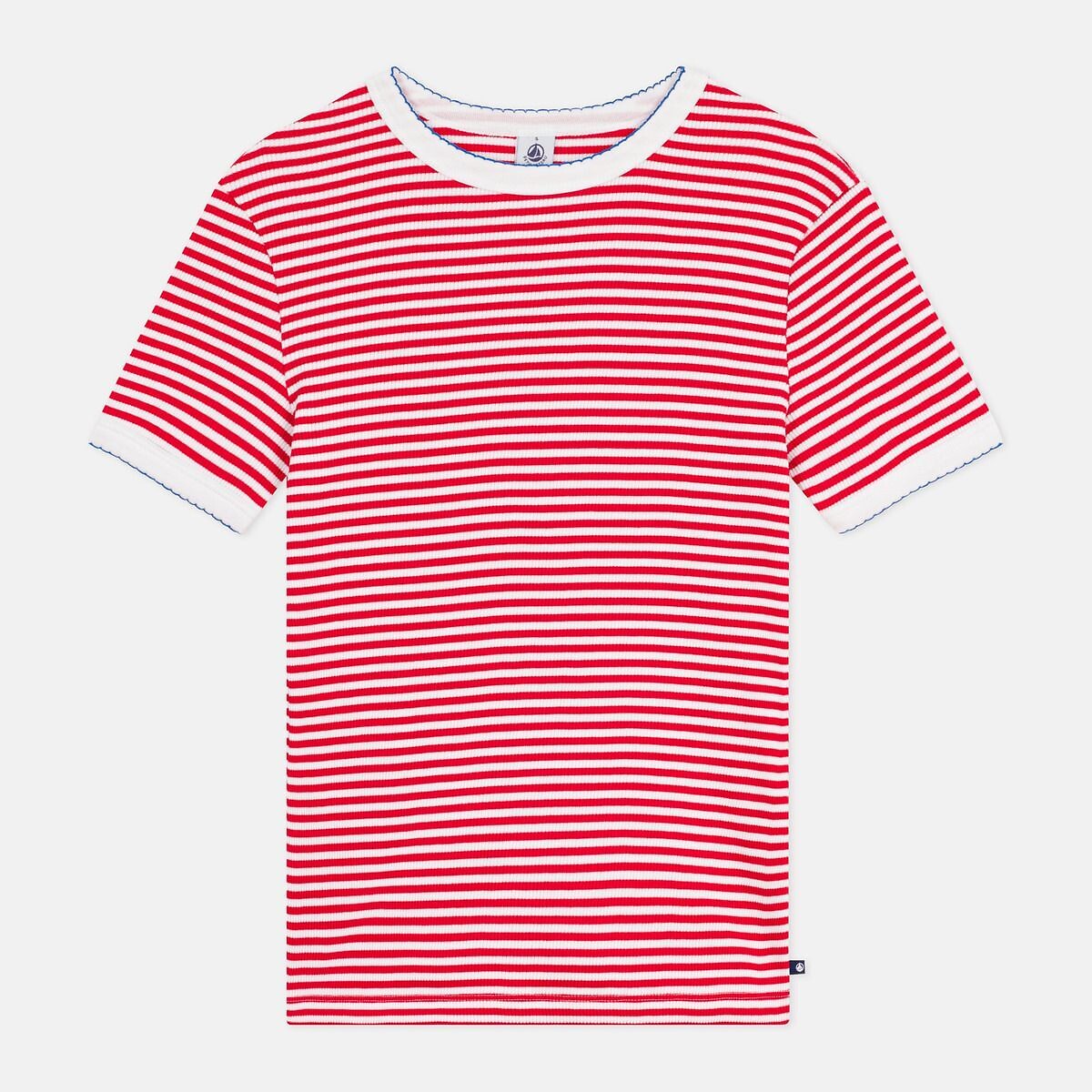 T-shirt à marinheiro, mangas curtas branco/vermelho, PETIT BATEAU