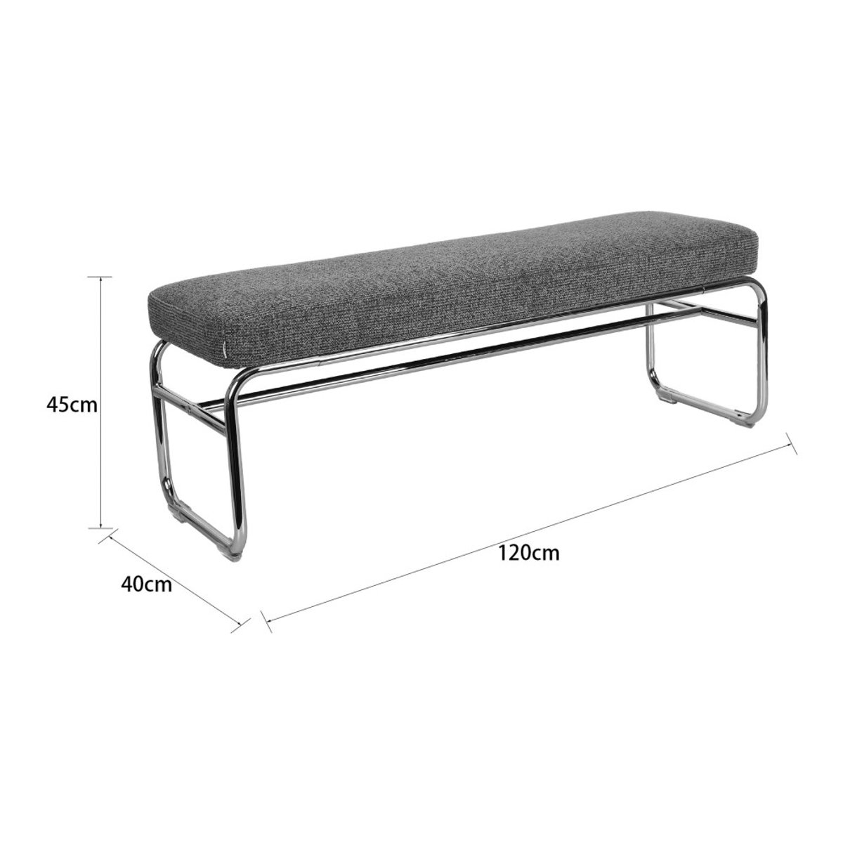 Banc en tissu pieds chrome L120cm- HENRI marron, DRAWER