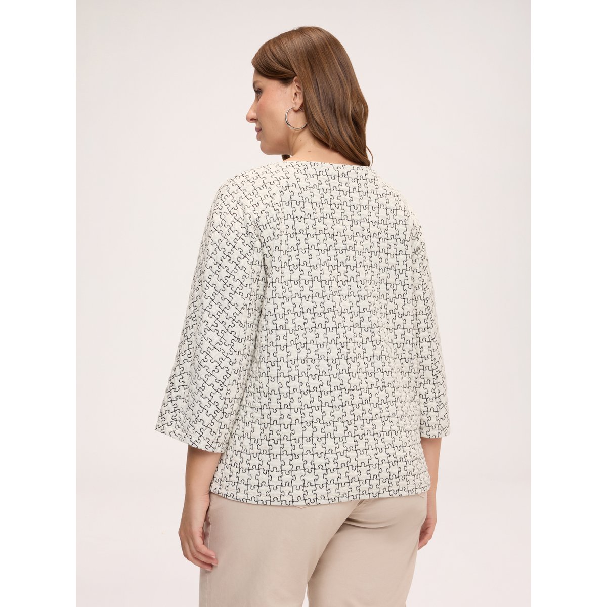 Sweat fermé avec imprimé puzzle blanc, FIORELLA RUBINO