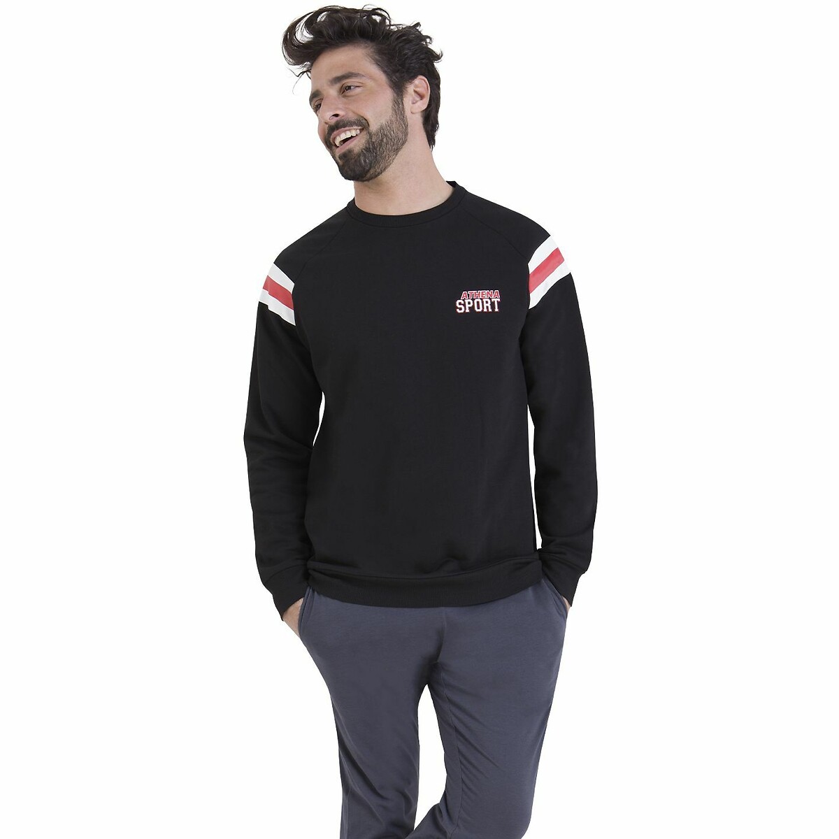 Long Fleece Pyjamas black + charcoal grey, ATHENA