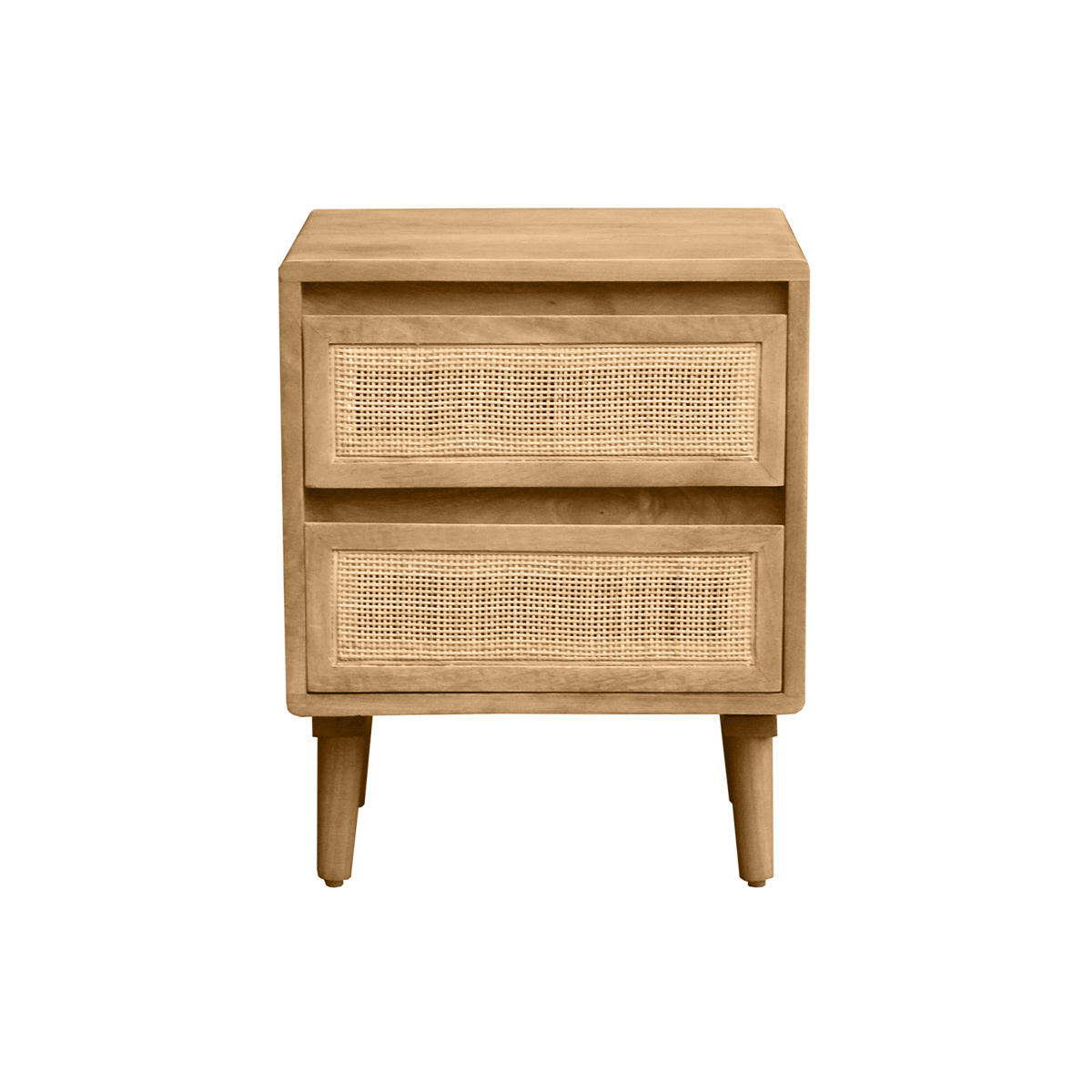Table de chevet en bois manguier massif et cannage rotin avec rangements 2 tiroirs ACANGE chêne clair, MILIBOO