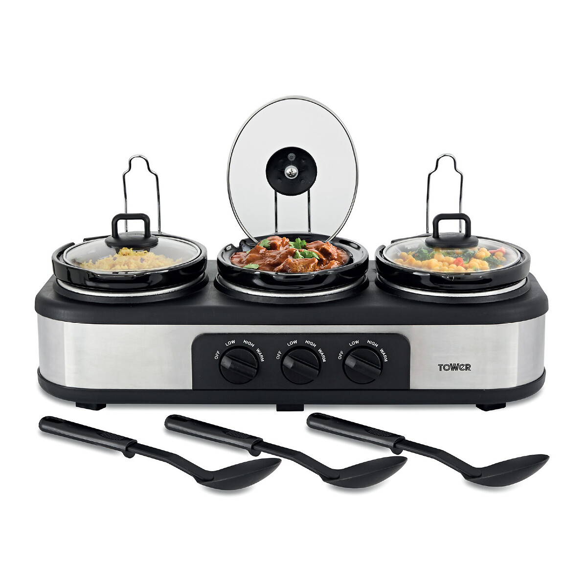 Three Pot 4.5L Slow Cooker - T16015 black, TOWER