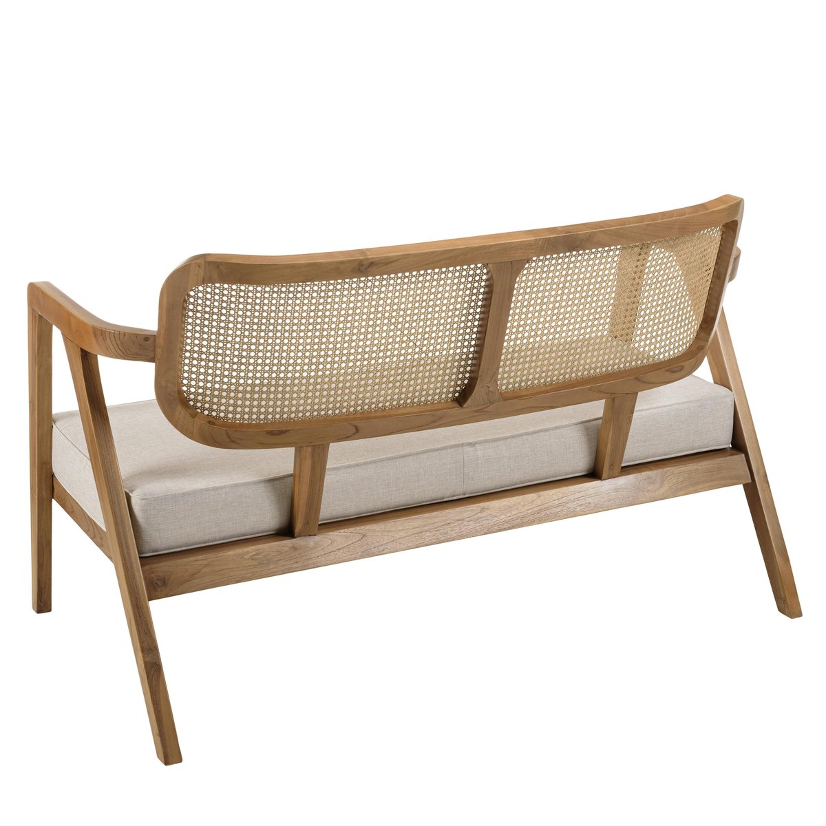 Canapé exotique 2 places dossier cannage teck et coussin gris MANAK bois naturel, PIER IMPORT