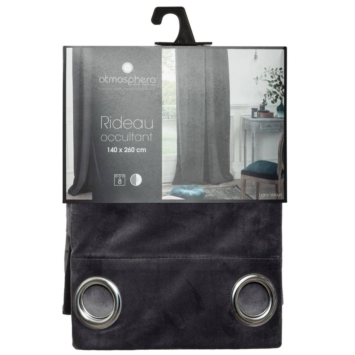 Rideau occultant en velours DOLCE gris ardoise, ATMOSPHERA