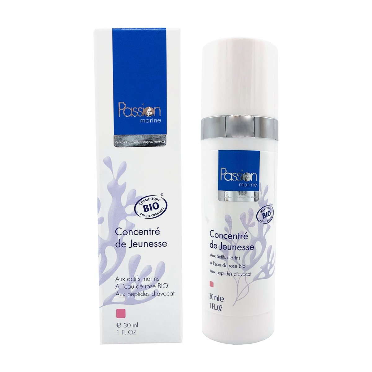 Concentré de jeunesse anti-âge à l'eau de rose bio et aux peptides d'avocat couleur unique, PASSION MARINE
