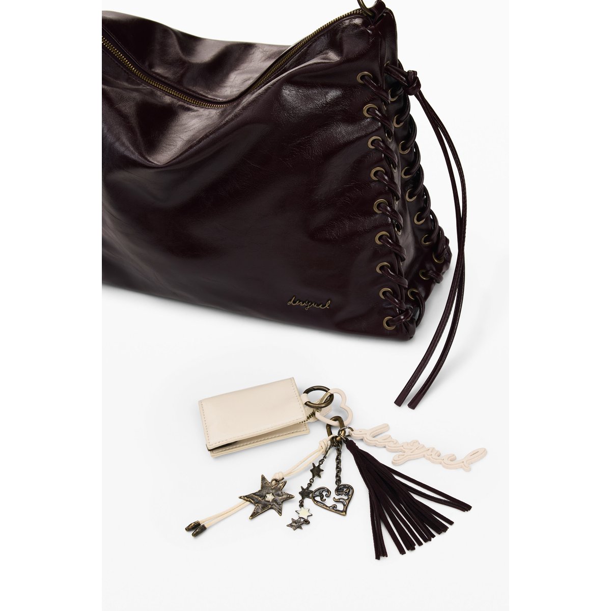 Grand sac brillant tressé marron, DESIGUAL
