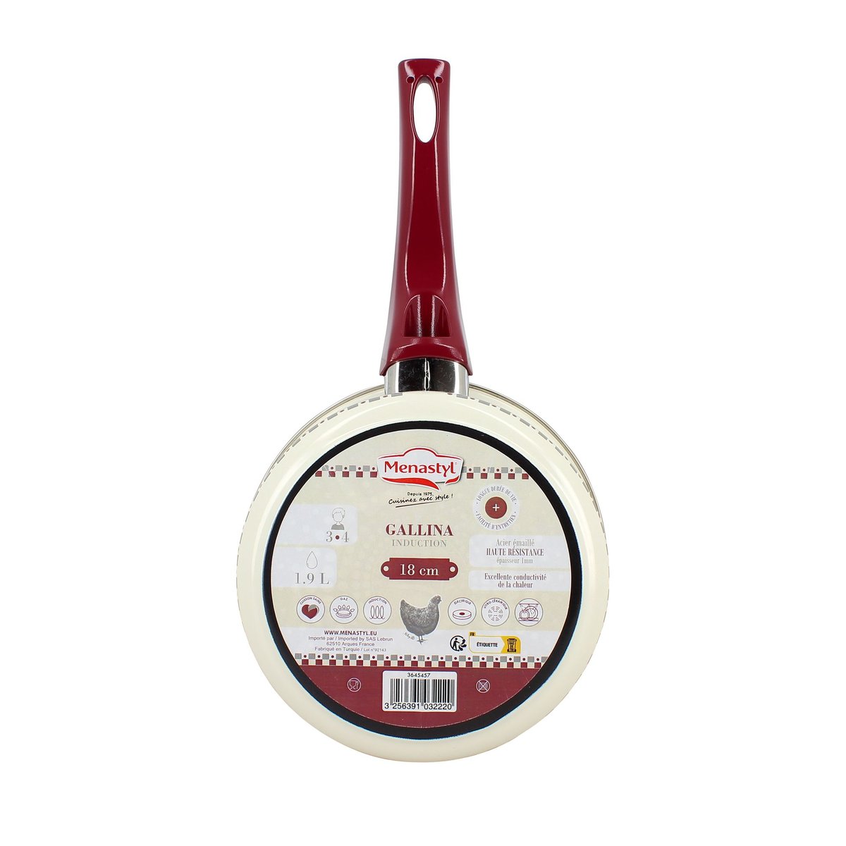 Casserole en acier émaillé, GALLINA beige et rouge, MENASTYL