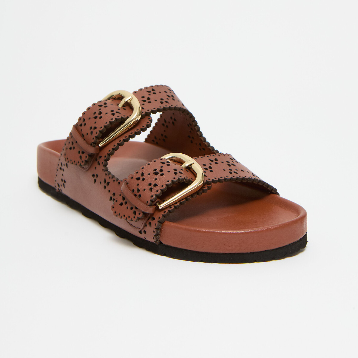 Sandales plates en cuir à brides, CAPUCINE cognac, PETITE MENDIGOTE