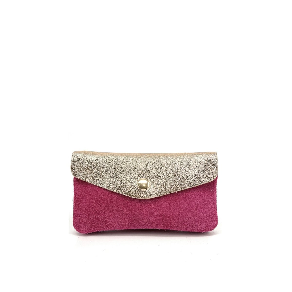 Pochette porte-monnaie en croute de cuir et cuir irisé COMBI fucshia & champagne, OH MY BAG