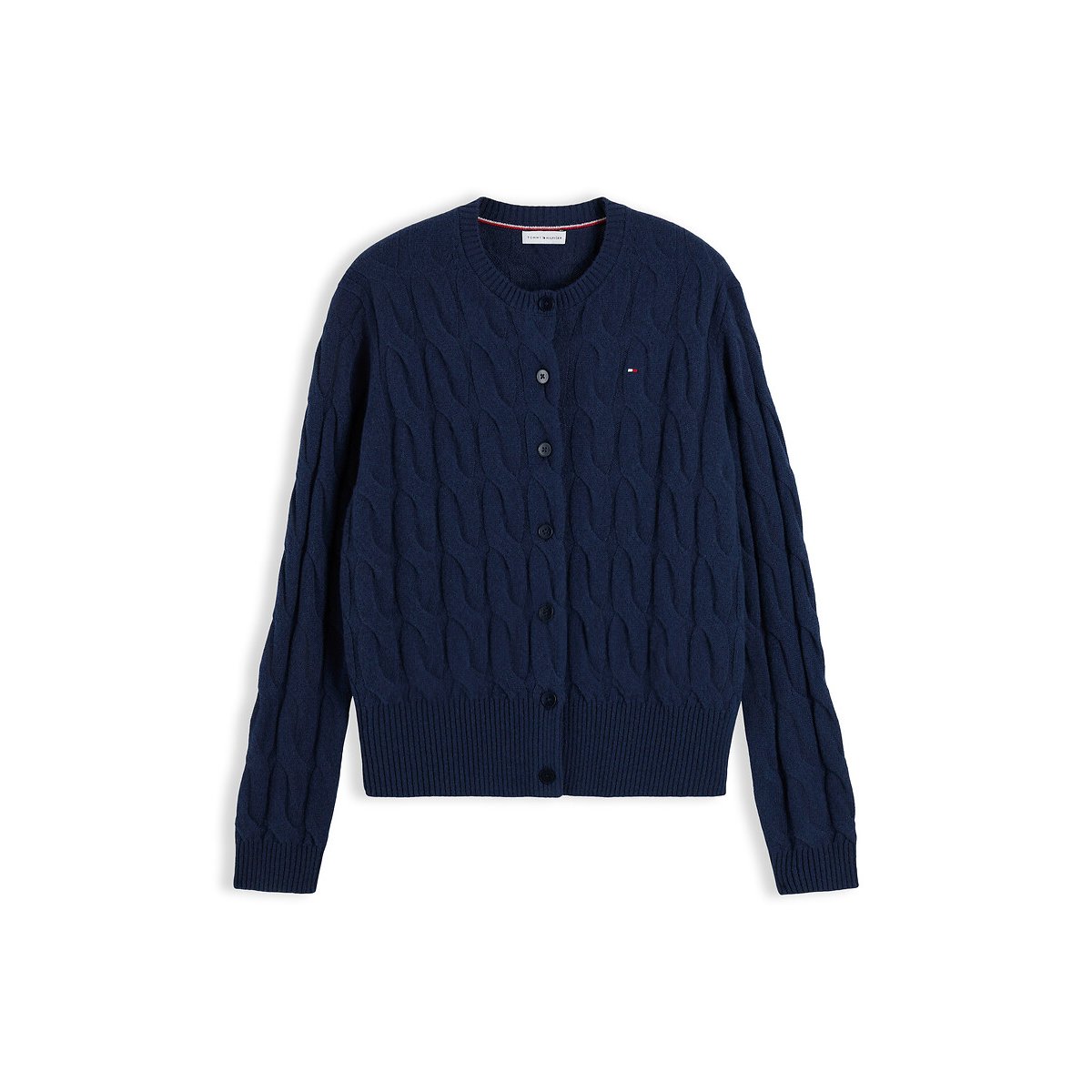 Cardigan col rond torsadé en laine marine, TOMMY HILFIGER