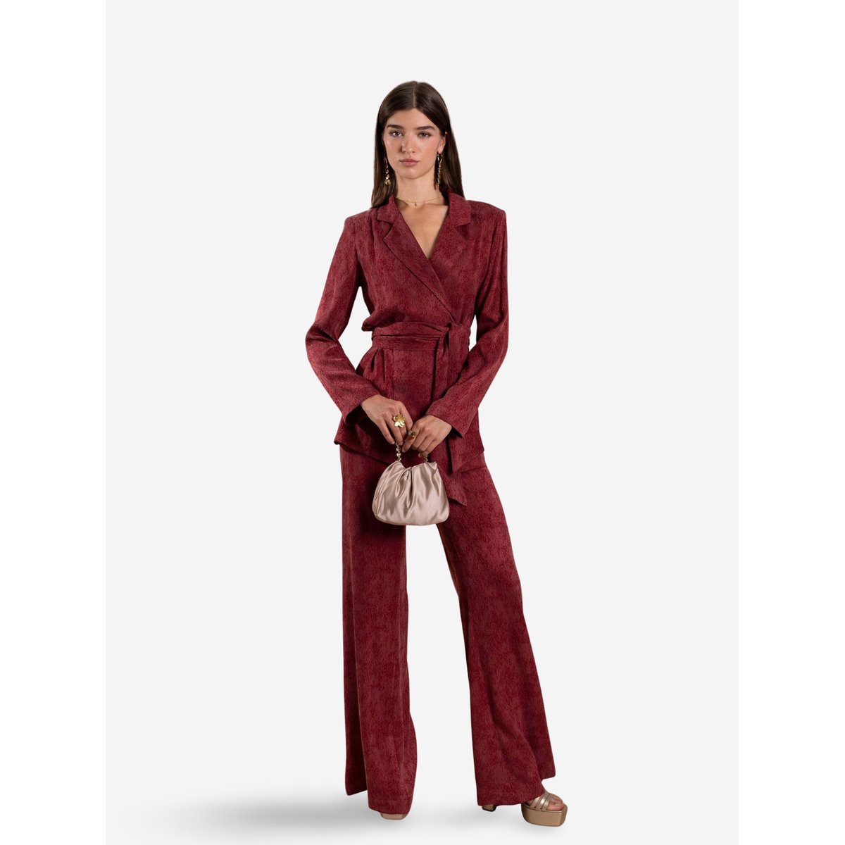 Pantalon évasé à taille haute bordeaux, THE-ARE
