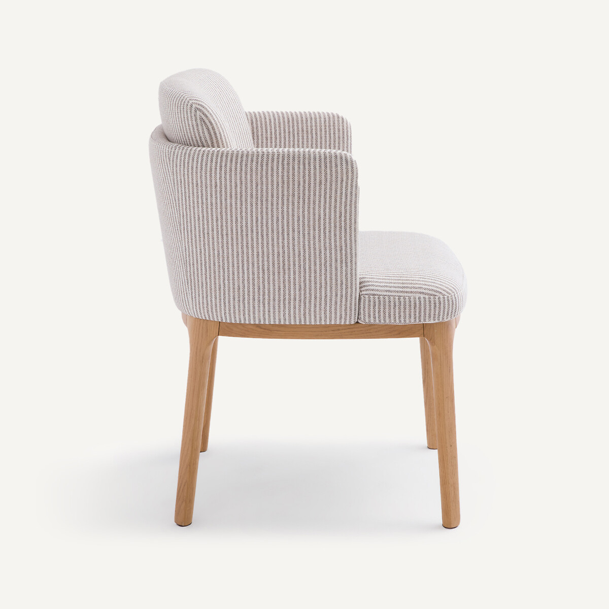 Fauteuil de table pied en chêne et tissu Jabote rayé gris blanc, AM.PM