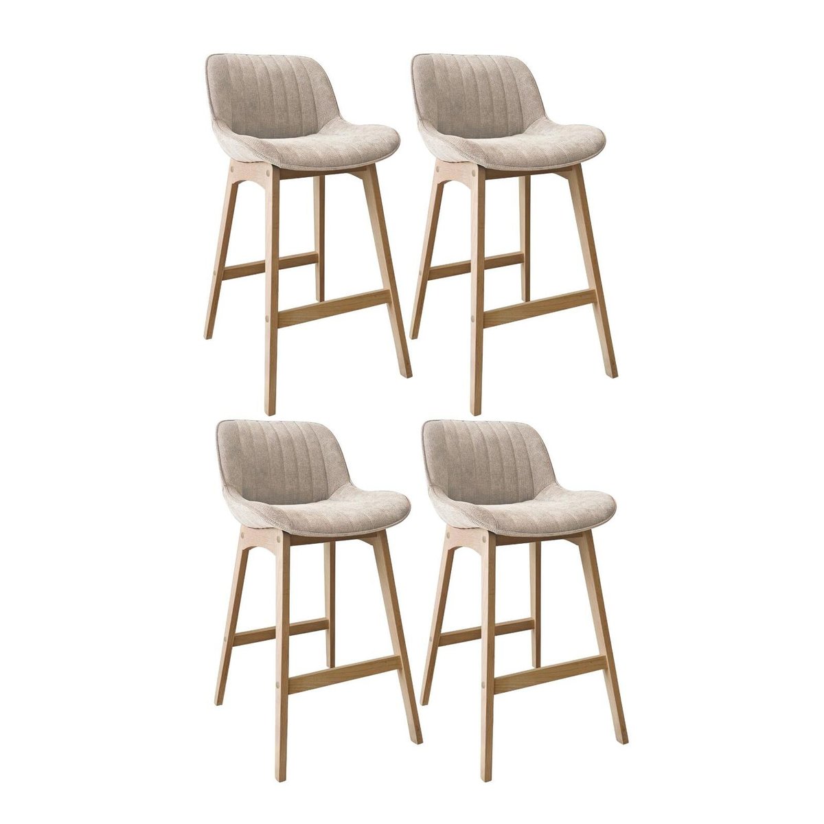 Lot Tabourets Chêne et Velours Côtelé NORDEN H75cm beige, MOB IN
