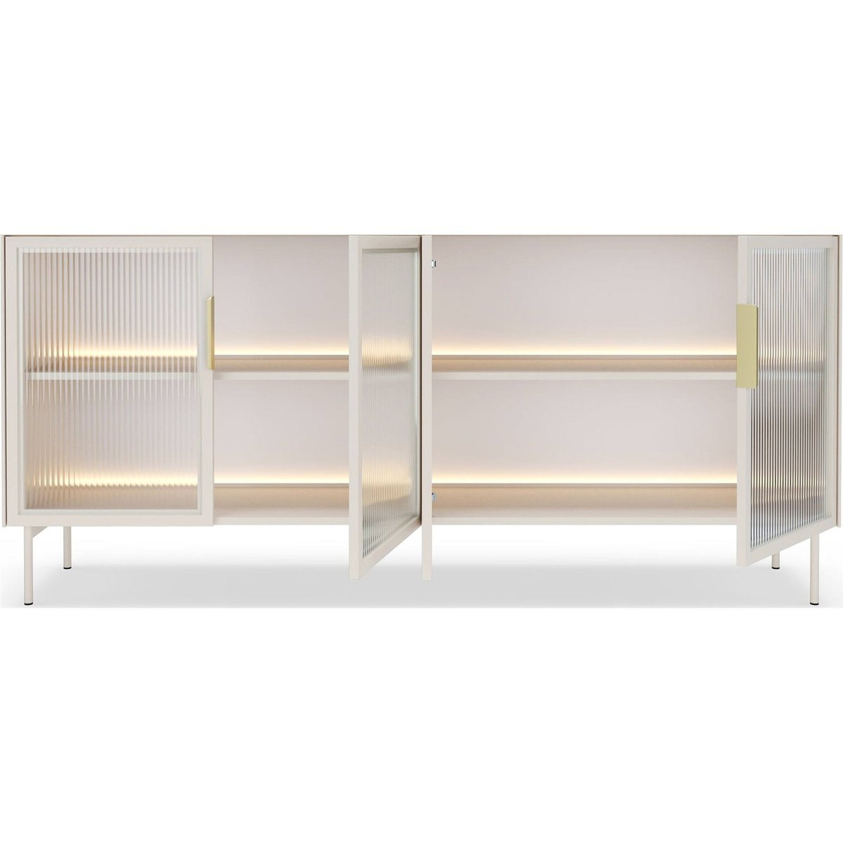 Buffet vitré LUMI 4 portes avec éclairage LED cachemire, RECOLLECTION