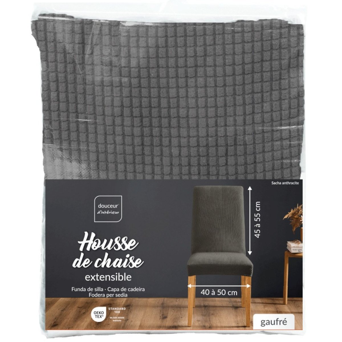Housse de chaise extensible en polyester gaufré gris, DECORATIE