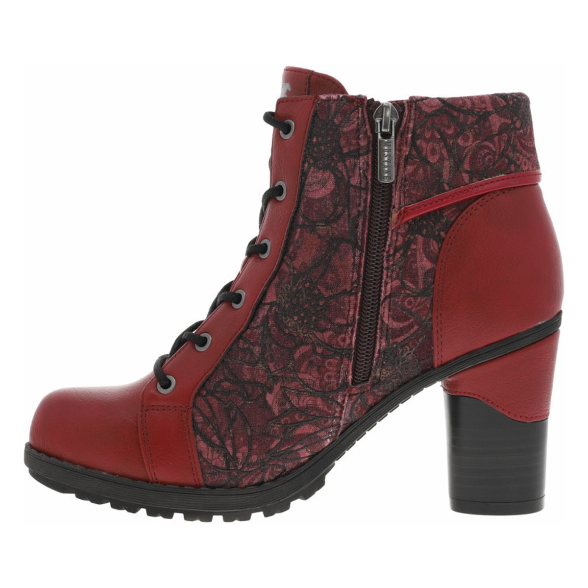 Bottines rouges à talon décroché haut avec un zip et des lacets ronds rouges, MUSTANG