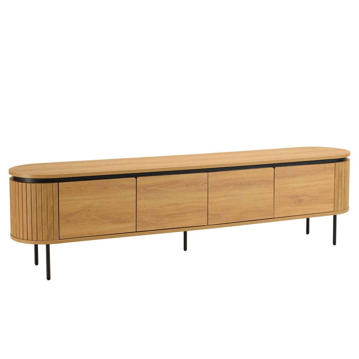 Meuble TV arrondi couleur naturelle 4 portes et pieds métal noir ELTON bois naturel, PIER IMPORT